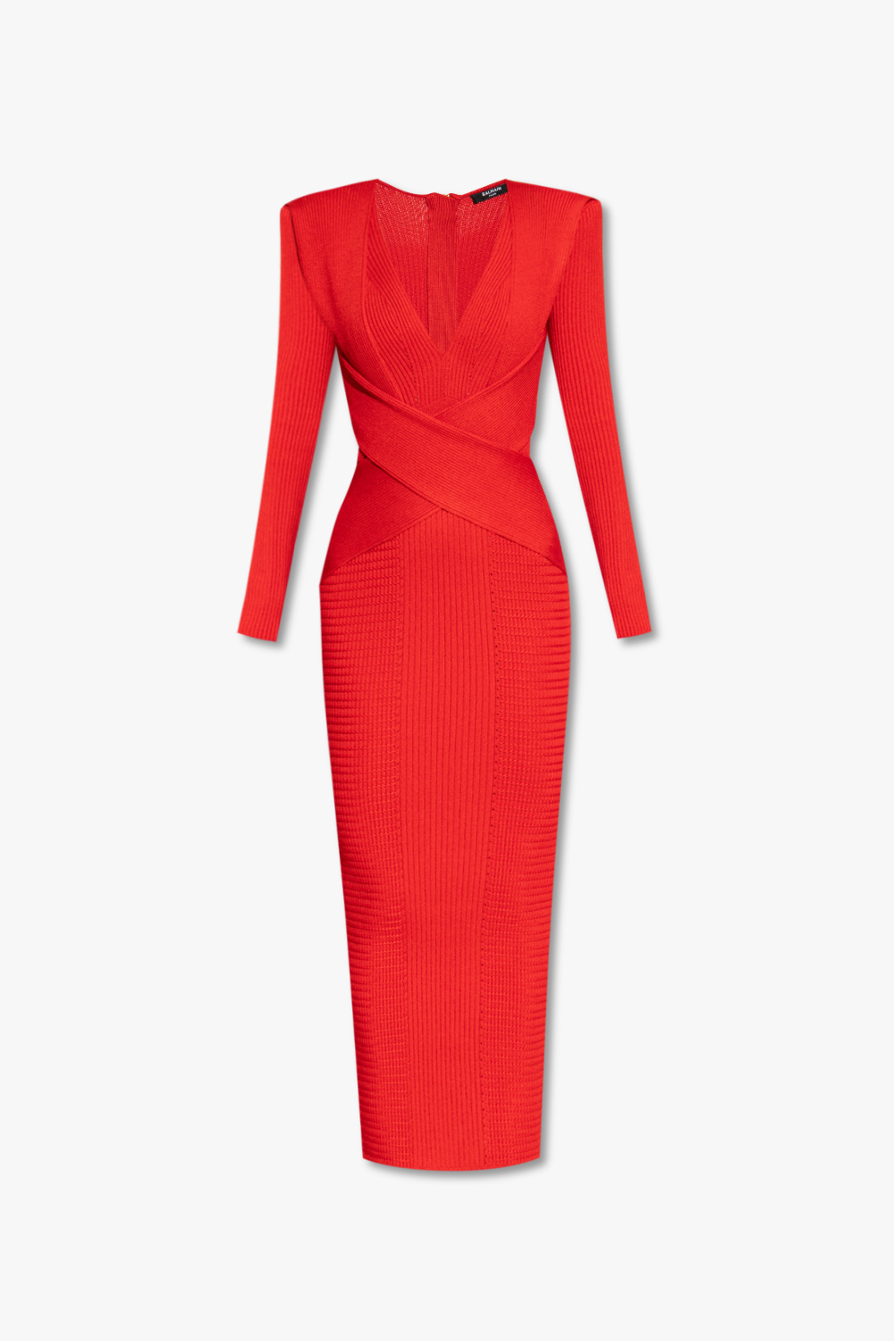 Red Ribbed dress Balmain SchaferandweinerShops Liechtenstein Balmain Button Embellished Turtleneck Knit Sweater